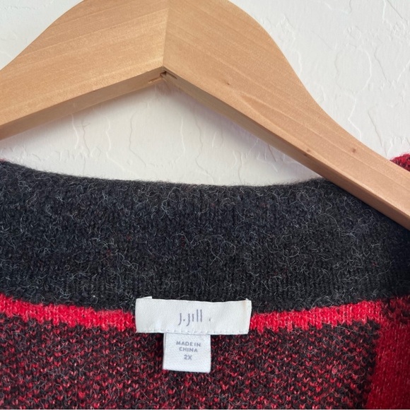 J. Jill Red Black Plaid Button Front Sweater - Picture 5 of 8